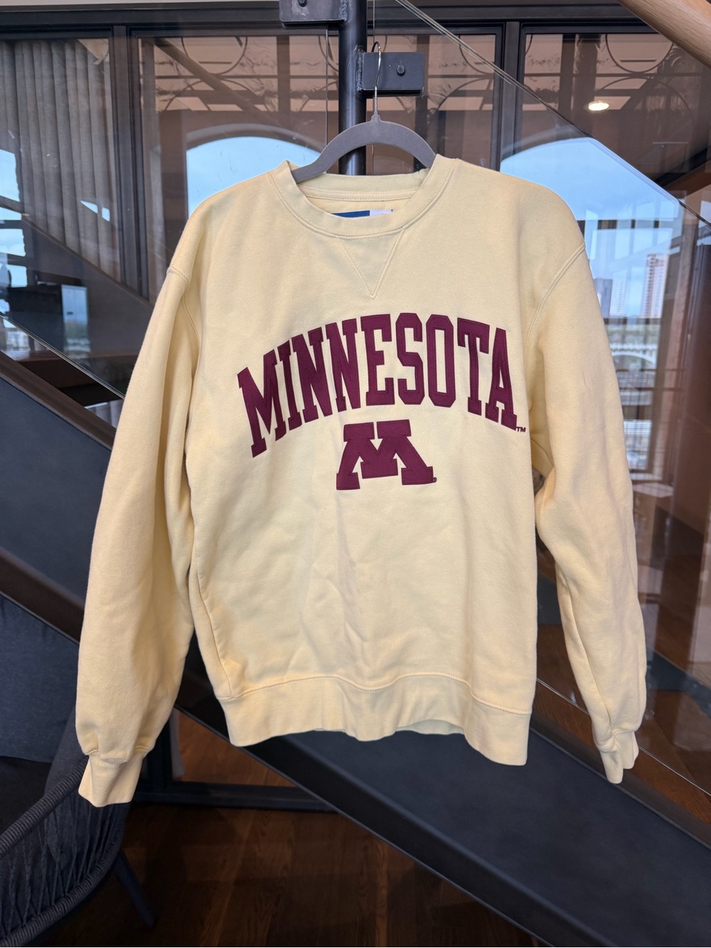 Minnesota Butter Yellow Crewneck Sweatshirt with Maroon U of Minnesota